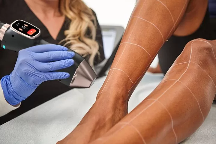 yag laser hair removal treatment on the legs with darker skin tones